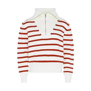 Swetry damskie - Dreimaster maritim Damski sweter z dzianiny w paski z zamkiem błyskawicznym i granatowym dekoltem, wełniano-biały, czerwony, rozmiar XL/XXL, Wełna biała, czerwona, XL - grafika 1