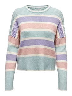 Swetry damskie - ONLY Damski sweter z dzianiny Onlibi Ls Stripe O-Neck KNT Noos, Blue Fog/Stripes:whitecap Mel/Heirloom Mel/Rose Mel, XL - grafika 1