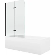 Wanny - Mexen Cubik wanna prostokątna 150 x 70 cm z obudową i parawanem 2-skrzydłowym 80 cm, transparent, czarny - miniaturka - grafika 1