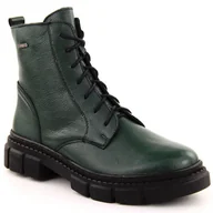 Botki damskie - Skórzane botki damskie traperki ocieplane zielone Helios 549 - miniaturka - grafika 1