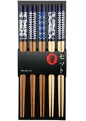 Zestawy do sushi - Emro Aziatica Zestaw drewnianych pałeczek z niebieskimi wzorami 22,5cm - 5 par 6006214 - miniaturka - grafika 1