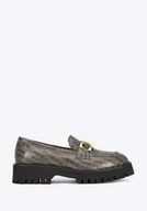 Półbuty damskie - Damskie mokasyny ze skóry z klamerką zielone 40 - miniaturka - grafika 1