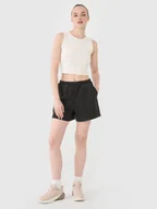 Spodnie sportowe damskie - 4F Spodenki casual z dzianiny waflowej damskie - czarne L - miniaturka - grafika 1