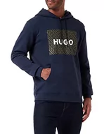 Bluzy męskie - HUGO Męska bluza dreeman Relaxed-Fit z kapturem z francuskiego Terry z nadrukiem logo, granatowy, S - miniaturka - grafika 1