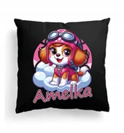 Poduszki dekoracyjne - CZARNA Poduszka Z IMIENIEM Na Wielkanoc RÓŻOWY PIES SKYE PIESEK BAJKA PSY 3 - miniaturka - grafika 1