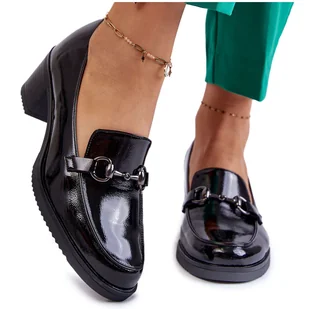 Vinceza Skórzane Czółenka Na Słupku Z Ozdobą Czarne Semila - Czółenka - miniaturka - grafika 1