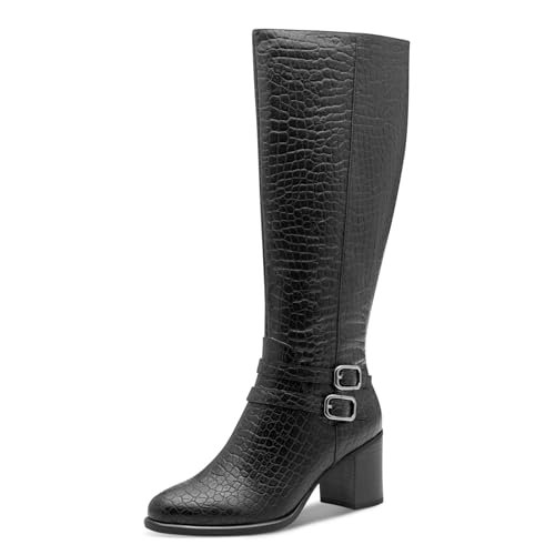 Marco Tozzi Damskie 2-25526-45 modne kozaki, czarne STR, 39 EU, Black Str, 39 EU