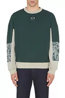 Bluzy męskie - Armani Exchange Męska bluza polarowa Tri-Color Seasonal Crewneck Green G/Lon. Fog/G, średnia, Zielony G/Lon. Fog/G, M - miniaturka - grafika 1