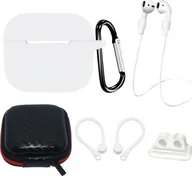 Akcesoria do słuchawek - Zestaw silikonowe etui AirPods 3 + futerał / zaczep na ucho / pasek na szyję / uchwyt na pasek zegarka / karabińczyk - białe - miniaturka - grafika 1