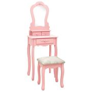 Toaletki - vidaXL Toaletka ze stołkiem, różowa, 50x59x136 cm, drewno paulowni - miniaturka - grafika 1