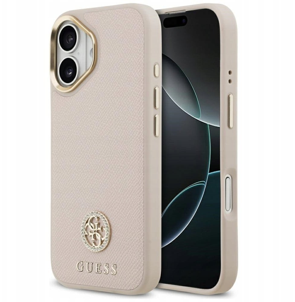 Etui Guess Grained Strass Logo MagSafe do iPhone 17 różowy