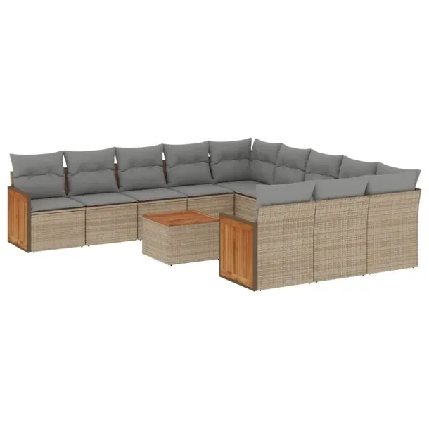 Zestaw mebli ogrodowych modułowych beżowy z poduszkami, rattan PE, 55-62