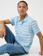 Paski - Koton Męski Basic Polo Neck Buttoned Pocket Detailed T-Shirt, Niebieski pasek (20 s), L - miniaturka - grafika 1