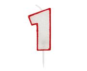 Urodziny dla dorosłych - Świeczka cyferka z brokatem, czerwony kontur "1", SW-RSG1 - miniaturka - grafika 1