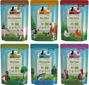 Zestaw próbny catz finefood Bio, 6 x 85/200 g - Pakiet mieszany, 6 x 85 g (6 smaków) - Mokra karma dla kotów - miniaturka - grafika 1