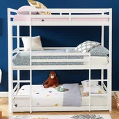 Łóżka dla dzieci i młodzieży - Potrójne łóżko piętrowe - 3 x 90 x 200 cm - Sosna - Białe + materac - VAGAR - miniaturka - grafika 1