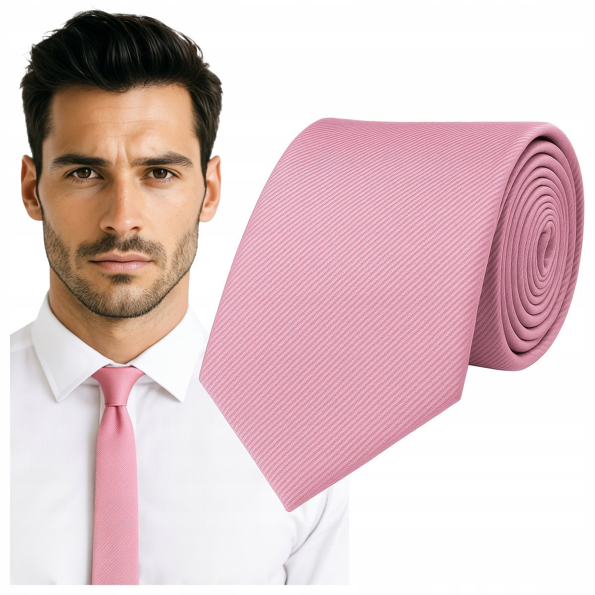 Krawat śledzik prążkowany - różowy