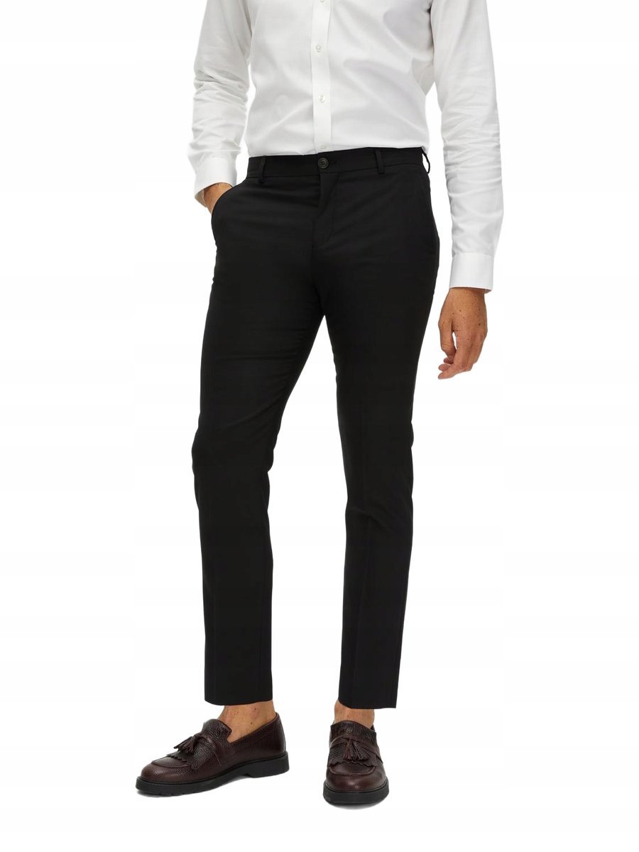 SELECTED ELEGANCKIE CZARNE SPODNIE PROSTE Z GUZIKIEM 34 7CA