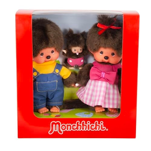 Sekiguchi Zestaw  254870  Monchhichi rodzin pluszowe zwierzę, chłopiec/dziewczynka bawiąca się z Baby