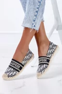 Espadryle damskie - Czarne espadryle z napisami slip on Casu NB538P-36 - miniaturka - grafika 1