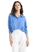 Koszule damskie - DeFacto Koszula damska z tkaniny bawełnianej z długimi rękawami, niebieski, XXL - miniaturka - grafika 1