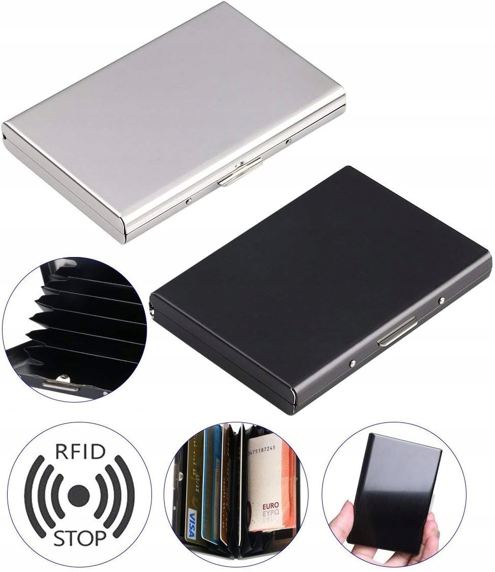 Portfel Rfid Meatlowy X2 Aluminowy Karty Cardholder Czarny Szary Blok Rfid