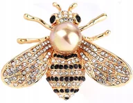 Broszki - Broszka złota piękna damska Cyrkonie jakość Owad pszczoła pszczółka z perłą - miniaturka - grafika 1