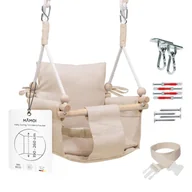 Wyposażenie pokoiku dziecięcego - Drewniana huśtawka dla małych dzieci beżowa - miniaturka - grafika 1