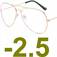 Okulary korekcyjne, oprawki, szkła - Okulary korekcyjne minusy pilotki złote -2.5 - miniaturka - grafika 1