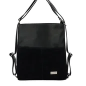 Torebki damskie - Torebka plecak z zamszem - Czarna - miniaturka - grafika 1