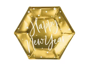 Party Deco Talerzyki papierowe Happy New Year złote - 20 cm - 6 szt. - Sylwester - miniaturka - grafika 1