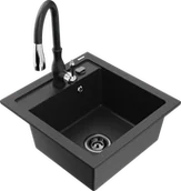 Zlewozmywaki z baterią - Mexen Vito zlewozmywak granitowy 1-komorowy z baterią kuchenną Savita, czarny/srebrny metalik - 6503-73-672601-70-B - miniaturka - grafika 1