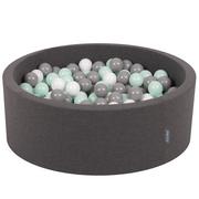 Suche baseny - KiddyMoon basen z piłkami 90 x 30 cm / 300 piłek  7 cm basen z kolorowymi piłkami dla niemowląt, okrągły, ciemnoszary: biały/szary/miętowy - miniaturka - grafika 1