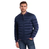 Kurtki męskie - Kurtka męska bomberka satynowa ciemnoniebieska V2 OM-JALP-22FW-007 L - miniaturka - grafika 1