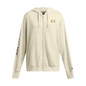 Bluzy damskie - Damska bluza dresowa rozpinana z kapturem Under Armour Project Rock W Hwt Fz Hard At Wrk - beżowa - miniaturka - grafika 1