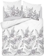 Pościel - Detexpol Pościel satynowa 220x200 biała szara kwiaty liście 4125 B Home Satin 001 - miniaturka - grafika 1