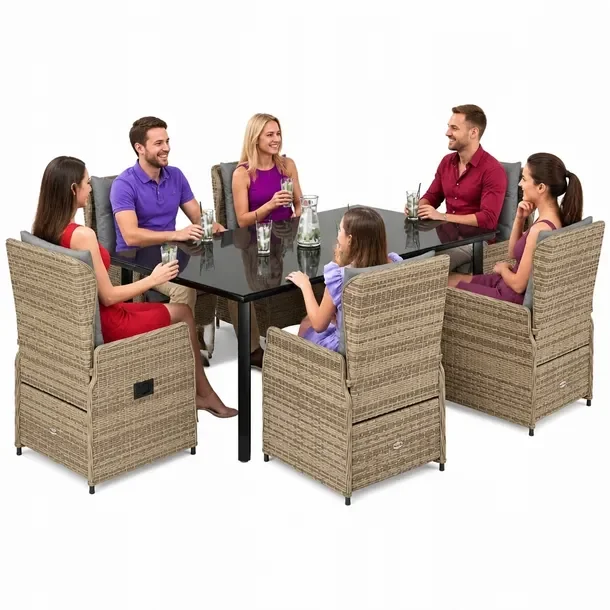 Zestaw mebli ogrodowych z rattanu PE, stół 200x100x74 cm, krzesła beżow
