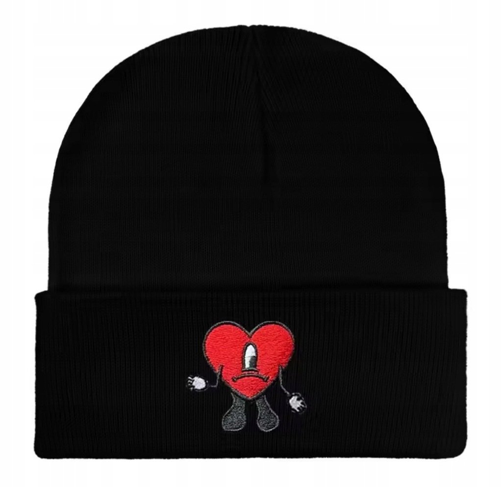 Czapka Zimowa Beanie Bad Bunny Czarna Serce Serduszko Muzyczny Prezent Y2K