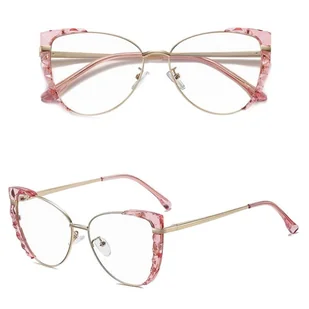 Damskie kocie okulary zerówki do komputera BLUE LIGHT z flexami 25136C róż/złoty - Okulary korekcyjne, oprawki, szkła - miniaturka - grafika 1