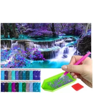 Zabawki kreatywne - Haft Diamentowy ARTULIO, Obraz DIY 5D, Diamond Painting, Mozaika Diamentowa 40X80cm (Wodospad wśród lasu) + Zestaw Akcesoriów - miniaturka - grafika 1