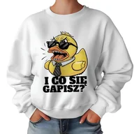 Bluzy damskie - Biała Bluza Damska Dresowa CO SIĘ GAPISZ? Zabawne Kolorowe Wzory Rozmiar M - miniaturka - grafika 1