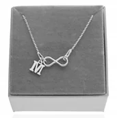 Naszyjniki - Srebrny naszyjnik nieskończoność infinity literka PUDEŁKO SREBRO 925 - miniaturka - grafika 1