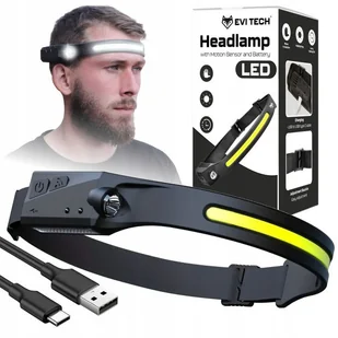 LATARKA CZOŁOWA LED Akumulator CZOŁÓWKA Mocna Wodoodporna Lampa GESTY USB-C - Latarki - miniaturka - grafika 1