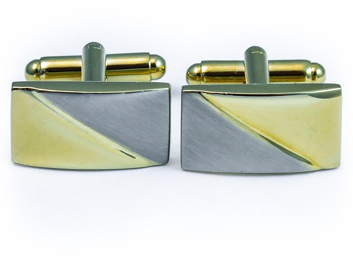 Prostokątne srebrno-złote spinki do mankietów N96