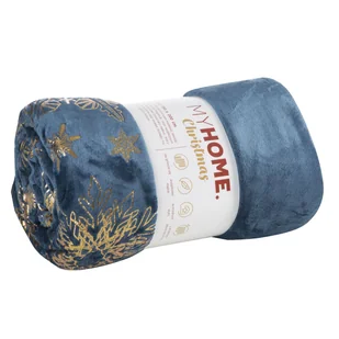 Koc Joy 150X200 cm granatowo‑złota świąteczny wzór - Koce - miniaturka - grafika 1