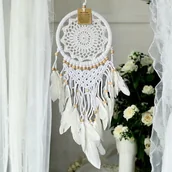 Wyposażenie pokoiku dziecięcego - Łapacz snów szydełkowy boho dekoracja ścienna amulet idealny prezent 17cm - miniaturka - grafika 1