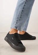 Trampki damskie - Czarne Trampki VICES Ozdobione Napisem Riovanne - miniaturka - grafika 1