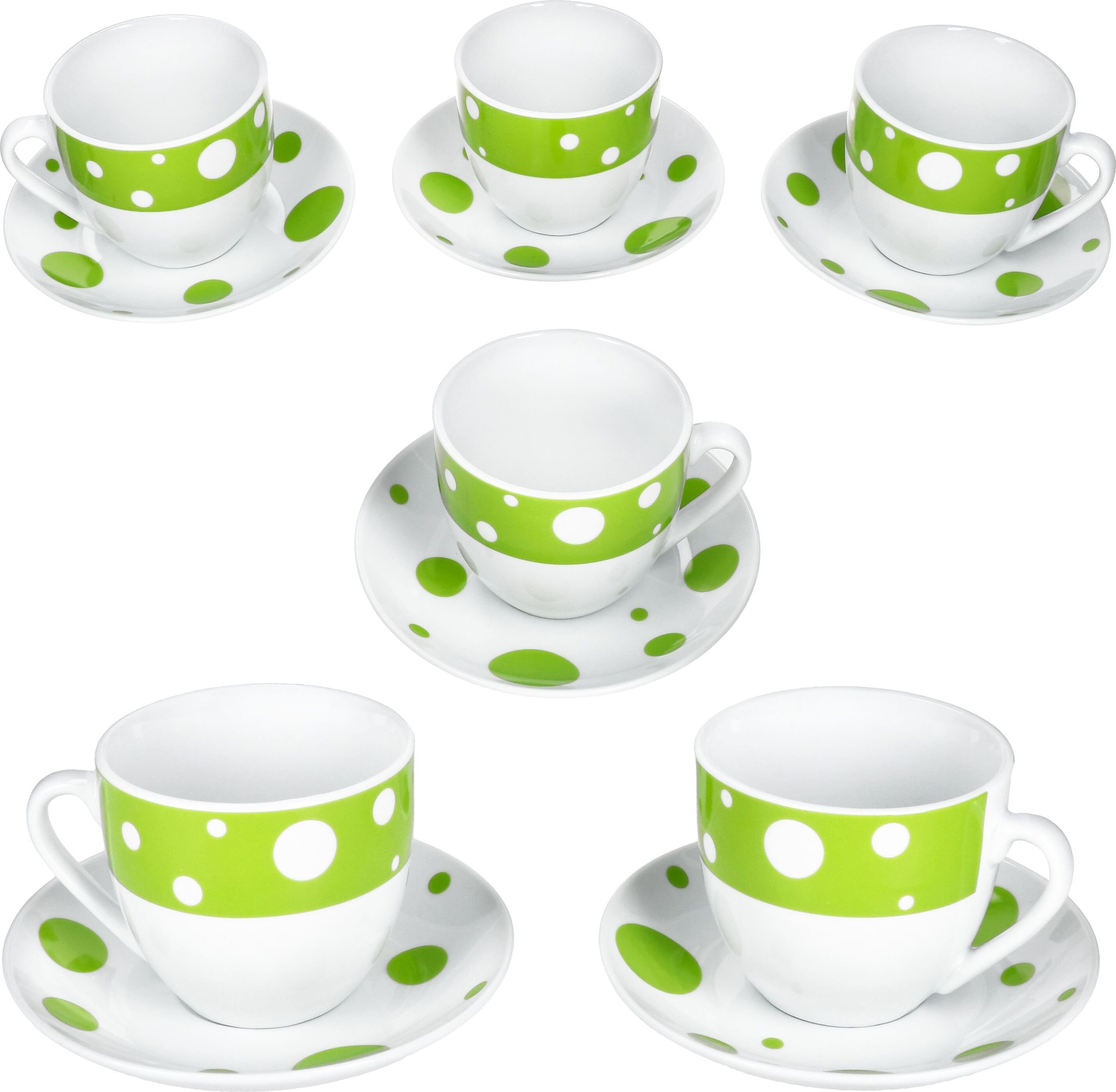 Pula zielone filiżanki do kawy ze spodkami dla 6 osób porcelana w kropki herbata w kropki