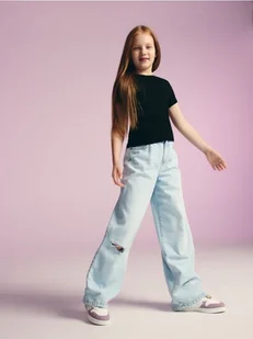 Reserved - Jeansy wide leg z przetarciem - niebieski - Spodnie i spodenki dla dziewczynek - miniaturka - grafika 1
