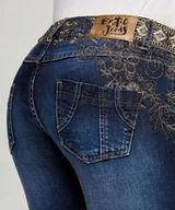 Spodnie damskie - Desigual spodnie damskie jeans rurki niebieskie granat ściągacz r. 24 - miniaturka - grafika 1